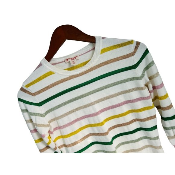 Brooks Brothers Cotton Crewneck White Gold Green Stripes Long Sleeve Size XSmall - Picture 3 of 10